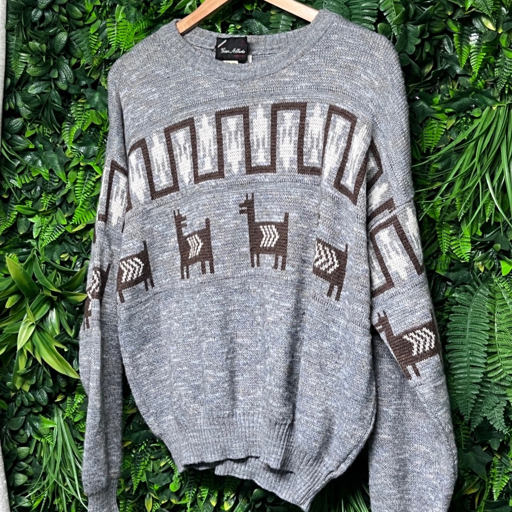 Vintage Gian Alberto Sweater Mens Large Gray Llama Pattern Made in Italy 3342 - Picture 5 of 8
